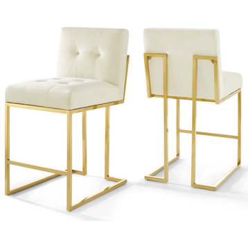 Privy Gold Stainless Steel Performance Velvet Counter Stool Set of 2 by Modway