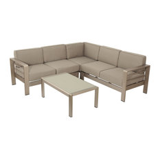 GDF Studio 5-Piece Allen Outdoor Silver Aluminum Sofa With Cushions Set