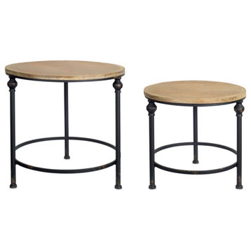 Table, 2-Piece Set, 17"H, 21"H Metal/Wood 18"x18x"17, 22"x22"x21"