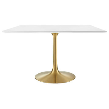 Lippa 47" Square Wood Top Dining Table in Gold White