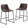 Walker Edison 34.5" Faux Leather and Metal Counter Stools in Brown (Set of 2)
