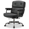 Lobby Chair With Lumbar Support Ergonomic Liftable Mid-Back Executive Chair, Black Chrome&black