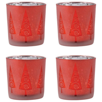 Elk Lifestyle Modern Tree Votives, Set Of 4, Frosted Red - 394560-S4