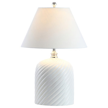 Serge Swirl 28.5" Ceramic Bohemian Glam LED Table Lamp, White