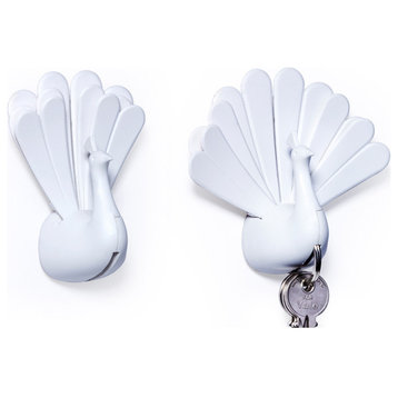 Peacock Key Holder, White