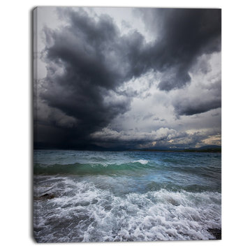 Troubled Sea under Stormy Sky, Beach Photo Canvas Print, 12"x20"