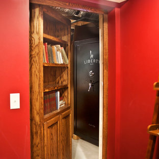 Inspiration for a medium sized classic basement in Milwaukee with red walls and no fireplace.