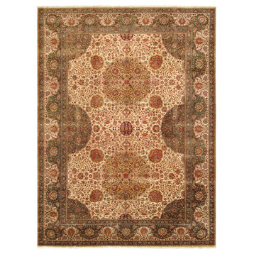 Pasargad Agra Collection Hand-Knotted Lamb's Wool Area Rug- 9' 1" X 12' 7"