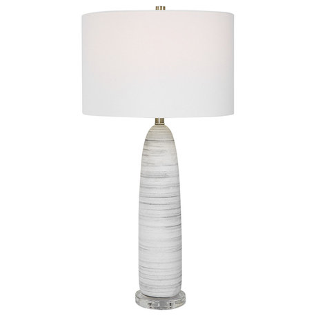 Elegant Ceramic Striped Stone Pattern Table Lamp 32 in Gray White Naturalist