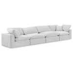 Meridian Furniture - Comfy Upholstered Modular Sofa, Cream, 4-Piece: 2 Armless Chair, 2 Corner Chair, Velvet - Give your space a whole new look with this cream Comfy velvet sofa. This handsome sofa fits nicely with other items in the Comfy collection and is a versatile seating option designed for adaptability, comfort and style. Wrapped in rich cream durable velvet upholstery, this sofa offers a plush embrace of overstuffed down feather cushions, carefully crafted to deliver the highest level of comfort. The perfect seat for creating an oasis for relaxation, this sofa has thick foam surrounding its frame for added support and coziness.