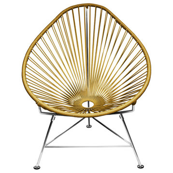 Acapulco Indoor/Outdoor Handmade Lounge Chair, Gold Weave, Chrome Frame