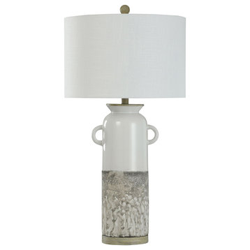 Cynder Grey Table Lamp -White Rustic Sandy Base With Petite Handles