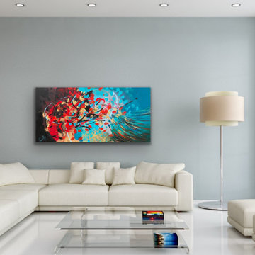 Large blue red abstract art Modern Contemporary Paintings for Family Room