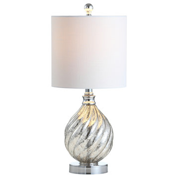 Lawrence 20.5" Glass and Metal Led Table Lamp, Mercury Silver