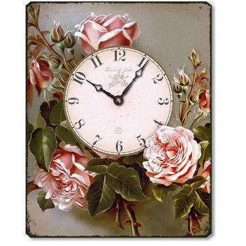 Vintage-Style Pink Roses Wall Clock