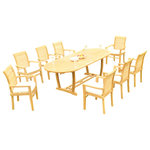 Teak Deals - 9-Piece Outdoor Teak Dining Set: 94" Masc Oval Table, 8 Mas Stacking Arm Chairs - Set includes: 94" Double Extension Oval Dining Table and 8 Stacking Arm Chairs.