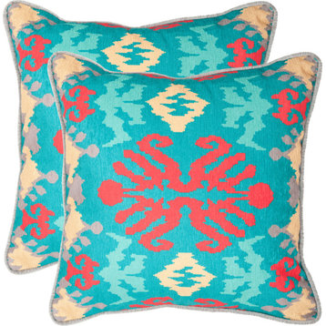 Rye Pillow (Set of 2) - Aqua, Red, Polyester, 20"x20"