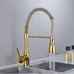 Antique Brass Golden Kitchen SPRING Type Pull Out Mixer Sink Faucet T0173G - Kitchen Faucets