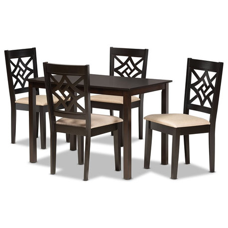 Baxton Studio Sand Fabric Upholstered and Brown Finished Wood 5-Piece Dining Set