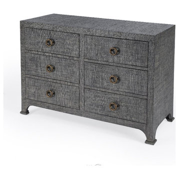 Bowery Hill Traditional Raffia 6 Drawer Dresser in Charcoal Finish