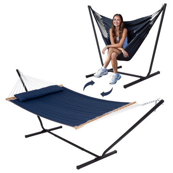 Double Hammock, Convertible Design & Breathable Double Layered Bed, Blue