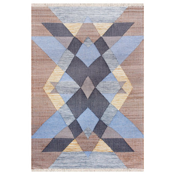 Abstract Overlay Handwoven Jute and Chotton Dhurrie Area Rug, 9' X 12'