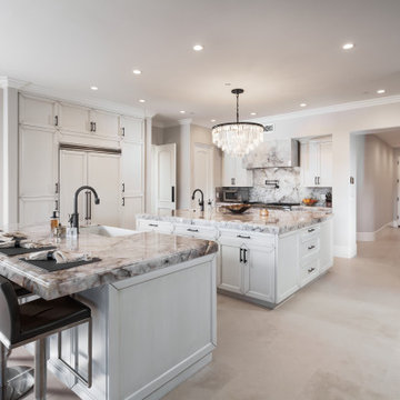 Dual Island Kitchen with Cristallo Quartzite & Bar Seating – Newport Coast