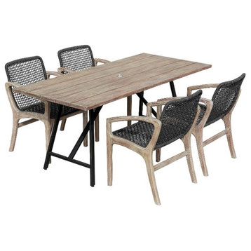 Armen Living Koala Brighton 5-Piece Wood Outdoor Dining Set in Natural/Charcoal