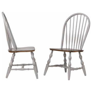 Country Grove Windsor Dining Chair | Distressed Gray And Brown Wood | Set Of 2
