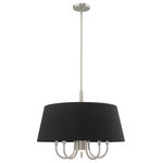 Livex Lighting - Livex Lighting Brushed Nickel 5 + 1 * Light Pendant Chandelier - Add a dash of stylish sophistication with this sleek and contemporary pendant chandelier. The design features a brushed nickel frame and a beautiful hand crafted black hardback drum shade.