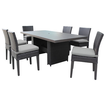 Belle Rectangular Outdoor Patio Dining Table with 6 Armless Chairs Grey