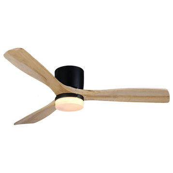 Fashion Led Ceiling Fan With Remote Control, Black, Light Wood Blades, With Lamp