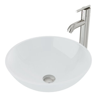 VIGO White Frost Vessel Sink and Faucet Set - Contemporary