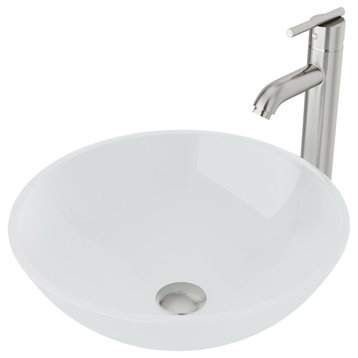 VIGO White Frost Vessel Sink and Faucet Set, Brushed Nickel