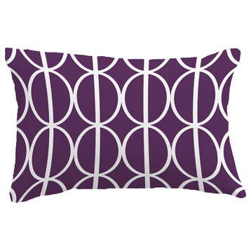 Ovals Go 'Round Geometric Print Throw Pillow With Linen Texture, Purple, 14"x20"