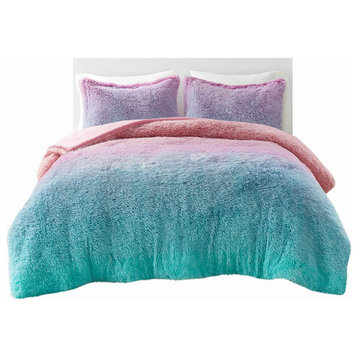 Mi Zone Primrose Ombre Shaggy Faux Fur Comforter Set, Purple Multi