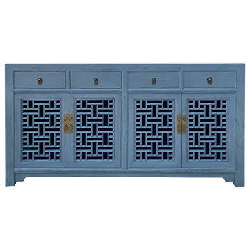 Asian Gray Shutter Doors Hardware Sideboard Credenza Console Cabinet Hcs7519