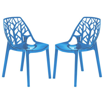 Leisuremod Cornelia Hollow Back Lucite Dining Chair, Set of 2, Transparent Blue