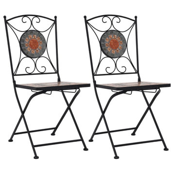 vidaXL Folding Bistro Chairs 2 Pcs Mosaic Bistro Outdoor Chair Orange/Gray