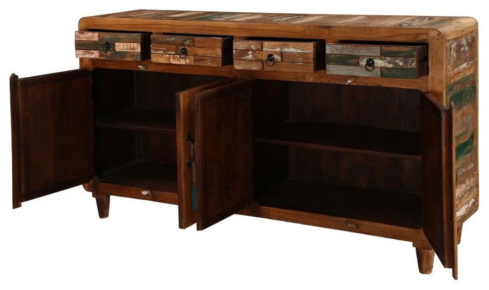 Bonnieville Rustic Solid Wood Mosaic Inlay 4 Drawer Large Sideboard ...