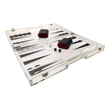 OnDisplay Luxe Acrylic Backgammon Set - Deluxe Portable Folding Game Set with D