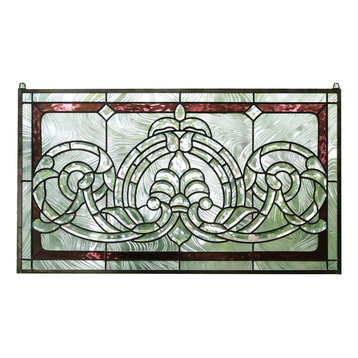 Handcrafted stained glass Clear Beveled window panel 34"W x 20"H