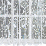 Songbird White Lace Kitchen Curtain, 56"x24" Tier Pair - The Songbird white lace kitchen curtain from Lorraine Home features songbirds sitting on branches gleefully singing away.