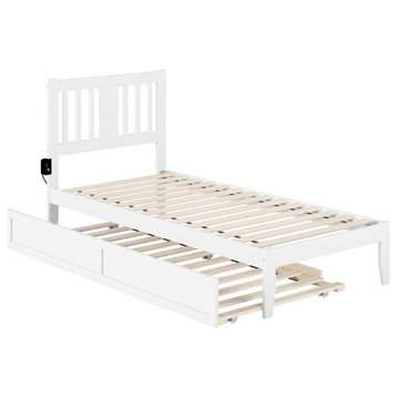 AFI Tahoe Twin XL Solid Wood Bed and Twin XL Trundle with USB Charger in White
