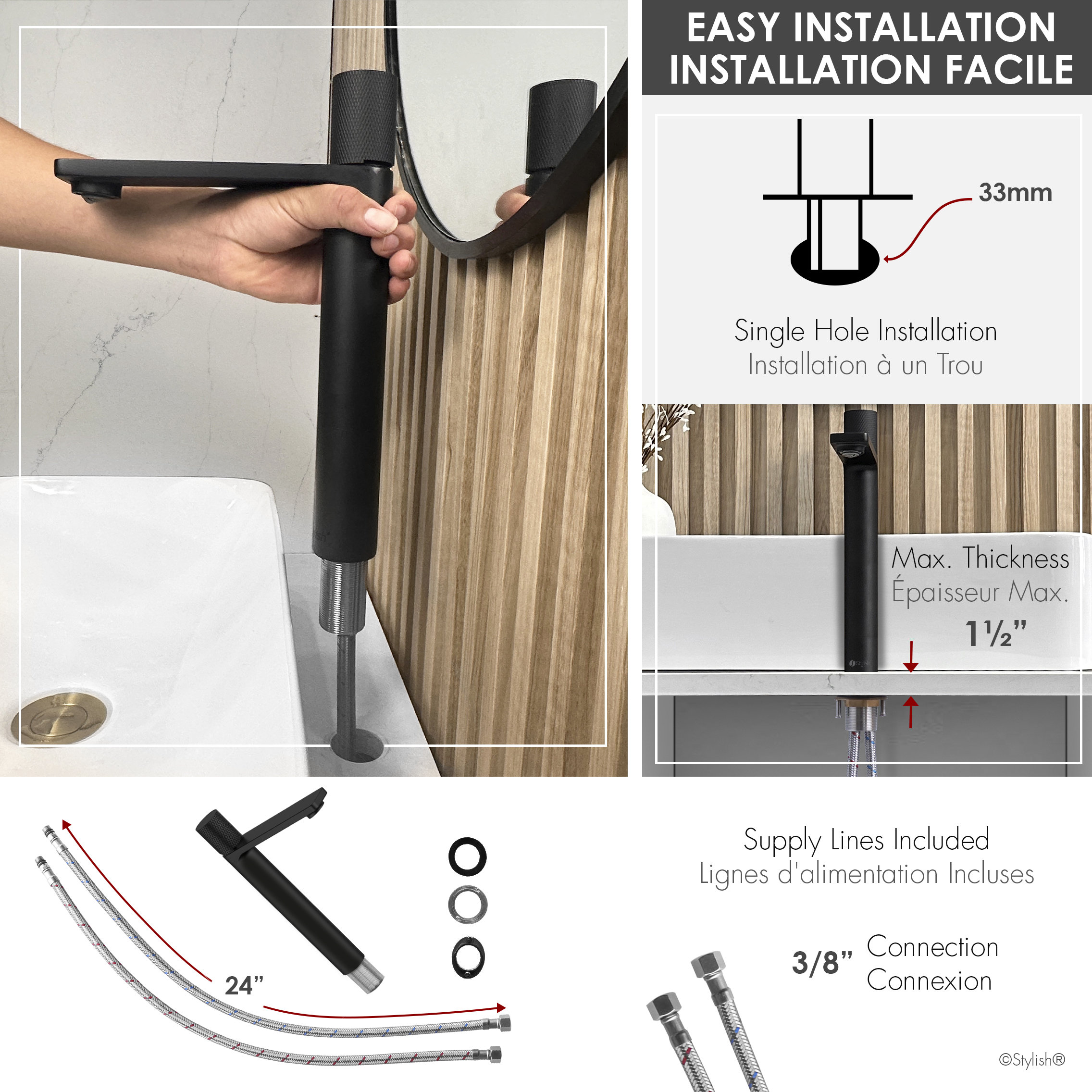 STYLISH Nessa Single Handle 12 1/2" Matte Black Vessel Bathroom Faucet