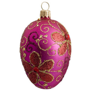 Purple Tinted w Gold Lattice 4" Ball Blown Glass Christmas Tree Ornament  Poland 
