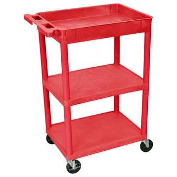 Luxor Tub Cart Red 1 Tub and 2 flat Shelves
