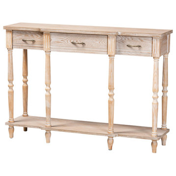 Winscot Classic Traditional Whitewashed Oak 3-Drawer Console Table