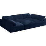 Meridian Furniture - Cozy Velvet Upholstered Comfort 6-Piece U-Shaped Modular Sectional, Navy - Bring home this Cozy 6-piece sectional for a fresh new look. Embrace casual elegance with this Cozy velvet cloud-like comfort modular fiber-filled seating option. Handsome from all angles, this piece features soft navy velvet upholstery to make it an easy fit in any room. This modular piece can be combined with other items in the Cozy collection to create a seating group of your dreams. The cushions on this piece are exceptionally comfortableand filled with fiber for luxury that you deserve as you rest and relax.