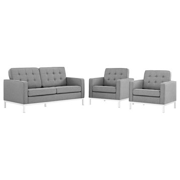 Fiona Expectaton Gray Living Room Set Upholstered Fabric 3-Piece Set